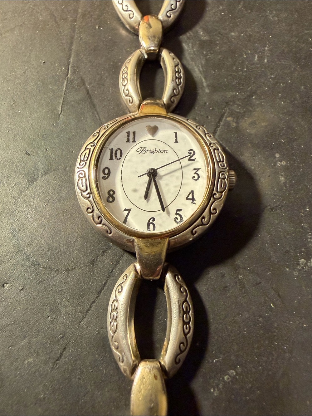 Brighton Alta Silver and Gold Tone Heart Accent Bracelet Watch
